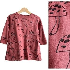 Nadadelazos Pink Red Mushroom Print Short Sweatshirt Dress 12-18 months
